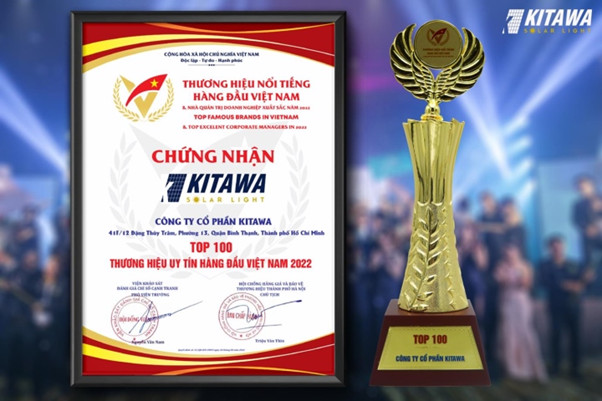 Thương hiệu đèn năng lượng mặt trời Kitawa vinh dự nhận giải thưởng 'Top 100 thương hiệu nổi tiếng hàng đầu Việt Nam'